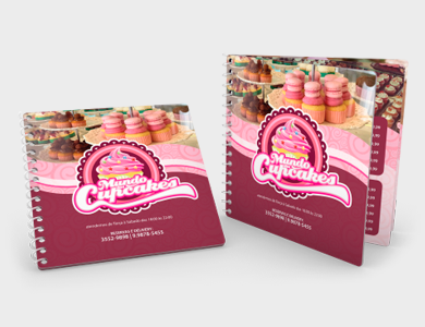 Cardápio Espiral com 6 Páginas em PVC 0,76mm Fosco Frente e Verso 14,4x14,4cm - 4x4 - 50 unid