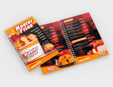 Cardápio Wire-o com 18 Páginas em PVC 0,5mm Fosco Frente e Verso 13,6x21,1cm - 4x4 - 10 unid