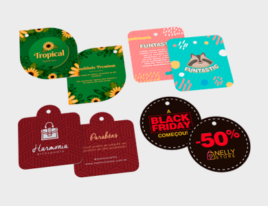 Tag Especial Couchê 300g Laminação Fosca e Hot Stamping 4x5cm - 4x1 - 5000 unid